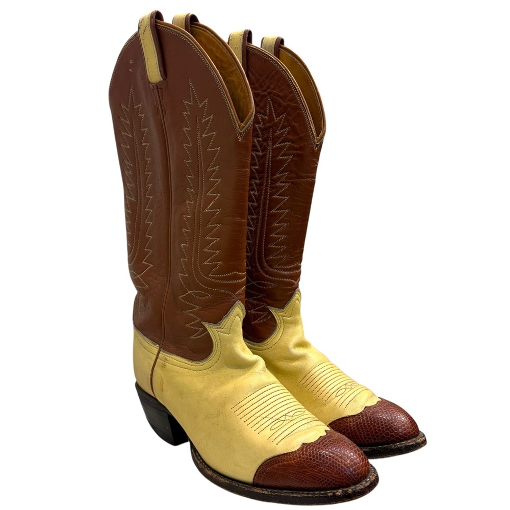 Tony Lama 6214 Vintage Brown/Cream Label Two Tone Western Boots Men’s Sz 8.5 - Picture 2 of 8